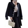 image:imagechouyatou Womens Casual Single Breasted Cropped Wool Coat Dressy Short Trench Pea Coat Overcoat with PocketsBlack