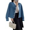 image:imagechouyatou Womens Casual Single Breasted Cropped Wool Coat Dressy Short Trench Pea Coat Overcoat with PocketsBlue