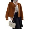 image:imagechouyatou Womens Casual Single Breasted Cropped Wool Coat Dressy Short Trench Pea Coat Overcoat with PocketsBrown