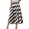 image:imagechouyatou Womens Color Block Striped Pleated Skirt High Elastic Waist A Line Business Casual Midi Long SkirtApricot