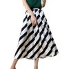 image:imagechouyatou Womens Color Block Striped Pleated Skirt High Elastic Waist A Line Business Casual Midi Long SkirtBlack and White