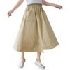 image:imagechouyatou Womens Cute Irregular Ruffle ALine Skirt Casual Elastic Waist Asymmetrical Swing Midi Long SkirtKhaki