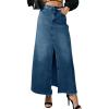 image:imagechouyatou Womens Elegant ALine Front Split Jean Skirt Western Distressed Maxi Long Denim Skirt with PocketsBlue