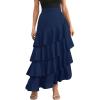 image:imagechouyatou Womens Elegant Irregular Ruffle Hem Skirt Party Tiered Layered Maxi Long SkirtDark Blue