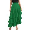 image:imagechouyatou Womens Elegant Irregular Ruffle Hem Skirt Party Tiered Layered Maxi Long SkirtGreen