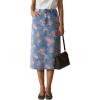 image:imagechouyatou Womens Floral Print Denim Midi Long Skirt Business Casual High Waisted A Line Jean Skirt with PocketsBlue