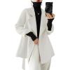image:imagechouyatou Womens Notch Lapel Wool Coat Loose Fit Dressy Business Casual Trench Coat Outerwear with BeltWhite
