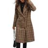 image:imagechouyatou Womens Plaid Double Breasted Mid Long Wool Coat Notch Lapel Wool Blend Pea Coat Overcoat with PocketsBrown