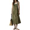 image:imagechouyatou Womens Polka Dot Floral Printed Denim Bib Overall Dress Adjustable Strap A Line Jean Jumper Midi Long DressArmy Green