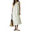 image:imagechouyatou Womens Polka Dot Floral Printed Denim Bib Overall Dress Adjustable Strap A Line Jean Jumper Midi Long DressBeige White