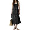 image:imagechouyatou Womens Polka Dot Floral Printed Denim Bib Overall Dress Adjustable Strap A Line Jean Jumper Midi Long DressBlack