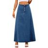 image:imagechouyatou Womens Retro Button Front Denim Maxi Skirt High Waisted A Line Pleated Long Jean SkirtDark Blue