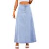 image:imagechouyatou Womens Retro Button Front Denim Maxi Skirt High Waisted A Line Pleated Long Jean SkirtLight Blue