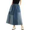 image:imagechouyatou Womens Retro Color Block Denim Skirt Striped Splicing Elastic High Waist A Line Midi Jean SkirtBlue