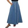 image:imagechouyatou Womens Retro Denim Skirt High Waist A Line Flare Maxi Long Jean Skirt with BeltDark Blue