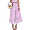 image:imagechouyatou Womens Retro Floral Embroidery Midi Long Skirt Back Elastic Waist Pleated ALine Skirt with PocketsPurple