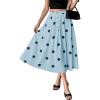 image:imagechouyatou Womens Retro Polka Dot Pleated Skirt High Elastic Waist Flowy Swing Party Midi Long Skirt with PocketsLight Blue