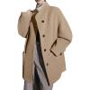 image:imagechouyatou Womens Stand Collar Loose Fit Wool Coat Button Down Dressy Winter Warm Trench Coat OuterwearKhaki