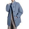 image:imagechouyatou Womens Stand Collar Loose Fit Wool Coat Button Down Dressy Winter Warm Trench Coat OuterwearLight Blue