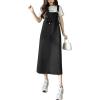 image:imagechouyatou Womens Summer Loose Denim Overall Dress Casual Adjustable Strap ALine Midi Jean DressBlack