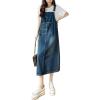 image:imagechouyatou Womens Summer Loose Denim Overall Dress Casual Adjustable Strap ALine Midi Jean DressDark Blue