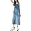 image:imagechouyatou Womens Summer Loose Denim Overall Dress Casual Adjustable Strap ALine Midi Jean DressLight Blue