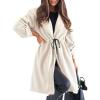 image:imagechouyatou Womens Tie Waist Hooded Wool Coat Casual Rolled Up Sleeve Wool Blend Mid Long Trench Coat OvercoatApricot