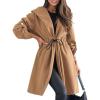 image:imagechouyatou Womens Tie Waist Hooded Wool Coat Casual Rolled Up Sleeve Wool Blend Mid Long Trench Coat OvercoatBrown