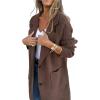 image:imagechouyatou Womens Vintage Cable Knit Sleeve Wool Coat Single Breasted Wool Blend Mid Long Pea Coat OvercoatKhaki
