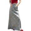image:imagechouyatou Womens Vintage Floral Printed Denim Skirt High Waist Y2K A Line Flare Maxi Long Jean SkirtBlue