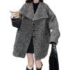 image:imagechouyatou Womens Vintage Lapel Herringbone Wool Coat Single Breasted Mid Long Trench Pea Coat Outerwear JacketDark Gray