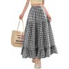image:imagechouyatou Womens Vintage Plaid Ruffle Skirt High Elastic Waist A Line Swing Pleated Long SkirtBlack