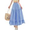image:imagechouyatou Womens Vintage Plaid Ruffle Skirt High Elastic Waist A Line Swing Pleated Long SkirtBlue