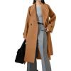 image:imagechouyatou Womens Winter Business Casual Midi Long Wool Coat Long Sleeve Wool Trench Pea Coat with BeltCamel