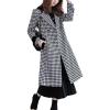 image:imagechouyatou Womens Winter Double Breasted Plaid Wool Coat Casual Fall Houndstooth Long Pea Coat OvercoatBlack
