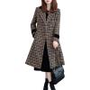 image:imagechouyatou Womens Winter Double Breasted Plaid Wool Coat Casual Fall Houndstooth Long Pea Coat OvercoatBrown