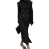 image:imagechouyatou Womens Winter Slim Fit Double Breasted Wool Trench Coat Notch Lapel Dressy Mid Long OvercoatBlack