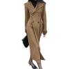 image:imagechouyatou Womens Winter Slim Fit Double Breasted Wool Trench Coat Notch Lapel Dressy Mid Long OvercoatCamel