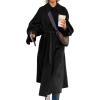 image:imagechouyatou Womens Winter Wool Trench Coat Button Down Lapel Collar Winter Warm Maxi Long Overcoat with BeltBlack
