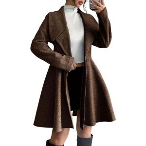 image:imageCHOUYATOU Womens Elegant Double Breasted Wool Coat Notched Lapel Mid Long Pea Coat OvercoatCoffee Brown