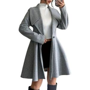 image:imageCHOUYATOU Womens Elegant Double Breasted Wool Coat Notched Lapel Mid Long Pea Coat OvercoatGray