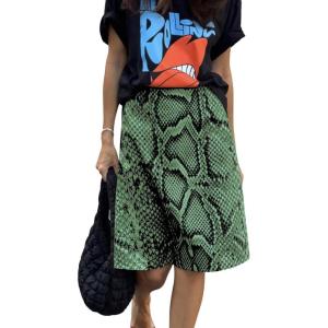 image:imagechouyatou Womens ALine Snake Skin Faux Leather Skirt Y2K Trendy High Waist Animal Print Midi SkirtGreen