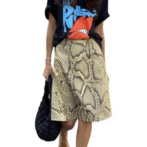 image:imagechouyatou Womens ALine Snake Skin Faux Leather Skirt Y2K Trendy High Waist Animal Print Midi SkirtYellow