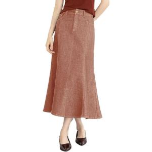 image:imagechouyatou Womens Elegant Denim Mermaid Skirt Western Casual High Waisted A Line Pleated Fishtail Midi Long Jean SkirtBrown