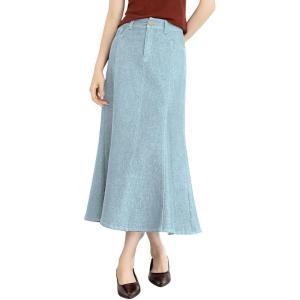 image:imagechouyatou Womens Elegant Denim Mermaid Skirt Western Casual High Waisted A Line Pleated Fishtail Midi Long Jean SkirtLight Blue