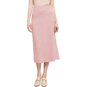 image:imagechouyatou Womens Fall Elastic High Waist Midi Rib Knit Skirt Office Work Bodycon Sweater Pencil SkirtPink