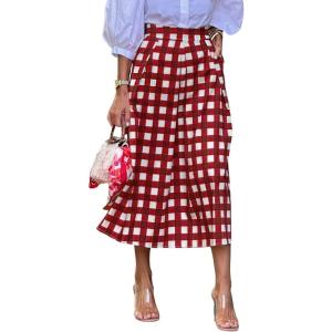 image:imagechouyatou Womens Vintage Plaid Checkered A Line Skirt Casual High Waisted Midi Long Skirt with PocketsRed