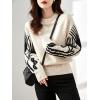 image:imagechouyatou Women Fall Winter Crewneck Sweater Pullover Casual Geometric Floral Pattern Sweater Jumper TopBeige