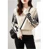 image:imagechouyatou Women Fall Winter Crewneck Sweater Pullover Casual Geometric Floral Pattern Sweater Jumper TopBeige