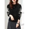 image:imagechouyatou Women Fall Winter Crewneck Sweater Pullover Casual Geometric Floral Pattern Sweater Jumper TopBlack